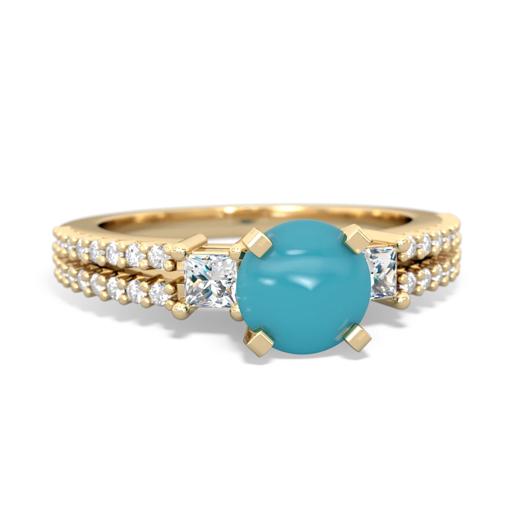 Turquoise Classic 6Mm Round Engagement 14K Yellow Gold ring R26436RD