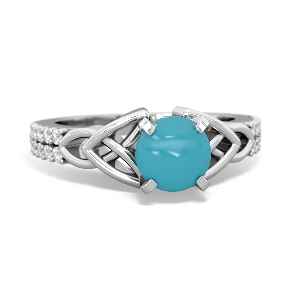 Turquoise Celtic Knot Engagement 14K White Gold ring R26446RD