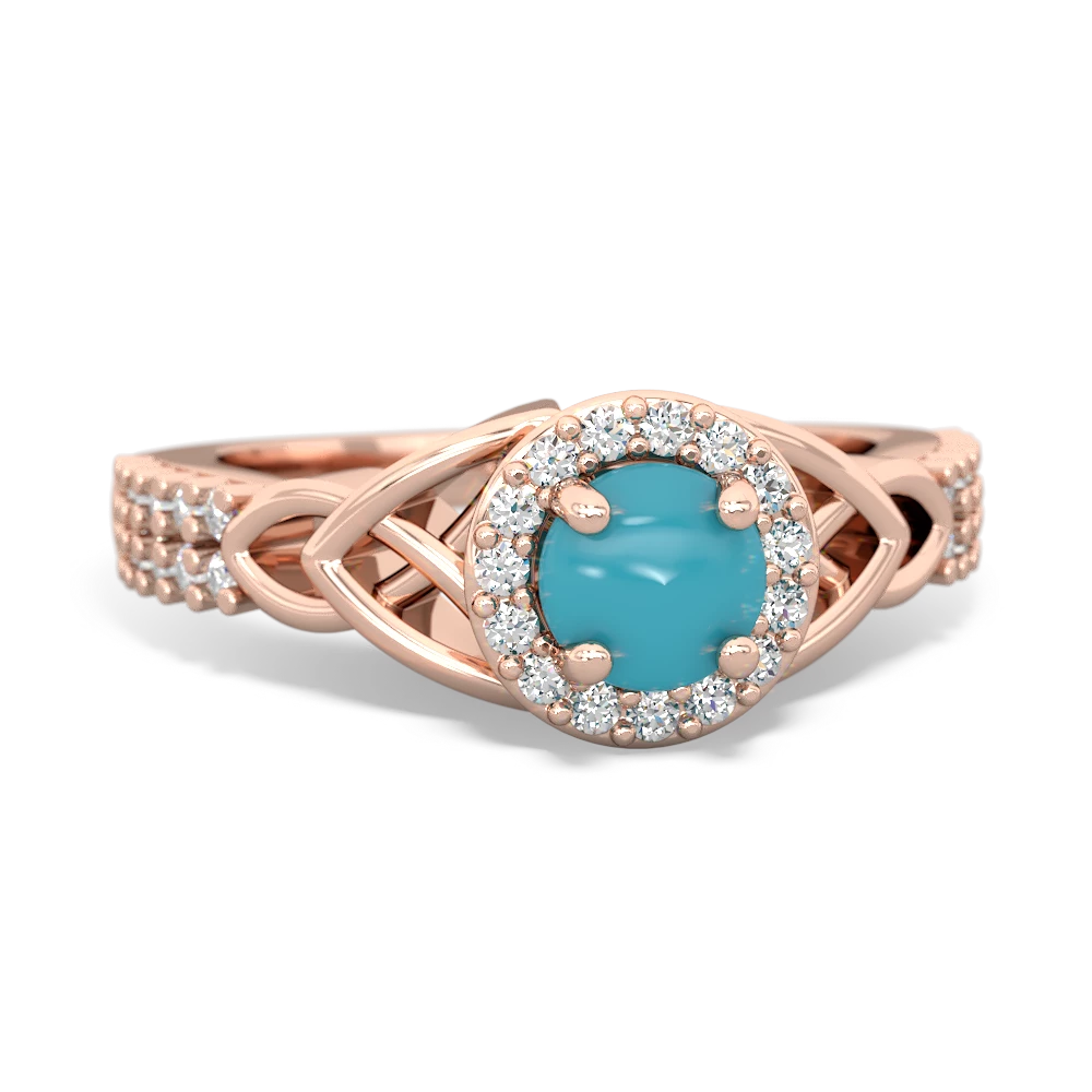 Turquoise Celtic Knot Halo 14K Rose Gold ring R26445RH