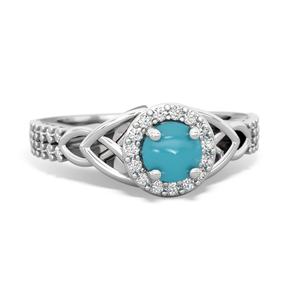 Turquoise Celtic Knot Halo 14K White Gold ring R26445RH