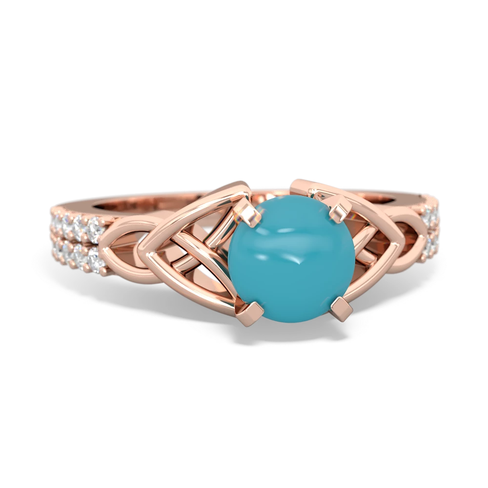 Turquoise Celtic Knot 6Mm Round Engagement 14K Rose Gold ring R26446RD