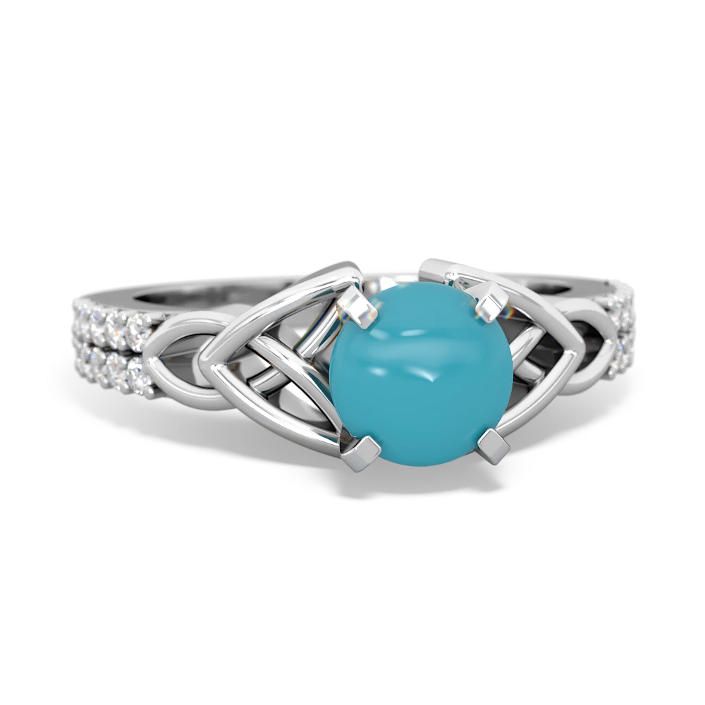 Turquoise Celtic Knot 6Mm Round Engagement 14K White Gold ring R26446RD