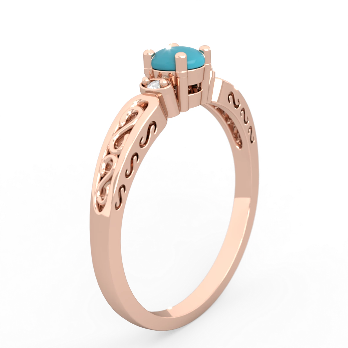 Turquoise Filligree Scroll Round 14K Rose Gold ring R0829
