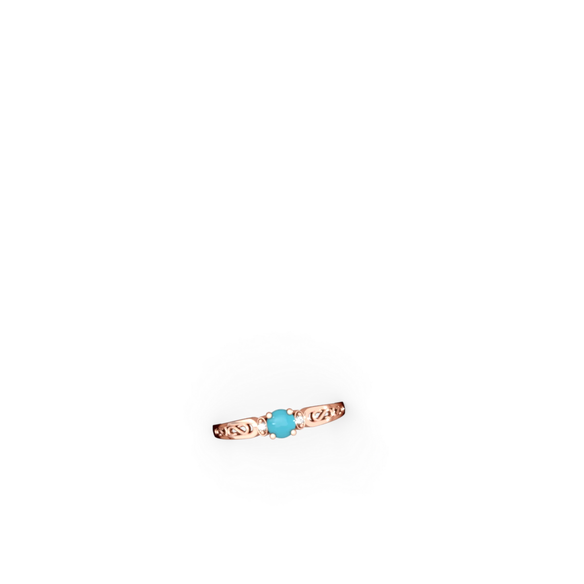 Turquoise Filligree Scroll Round 14K Rose Gold ring R0829
