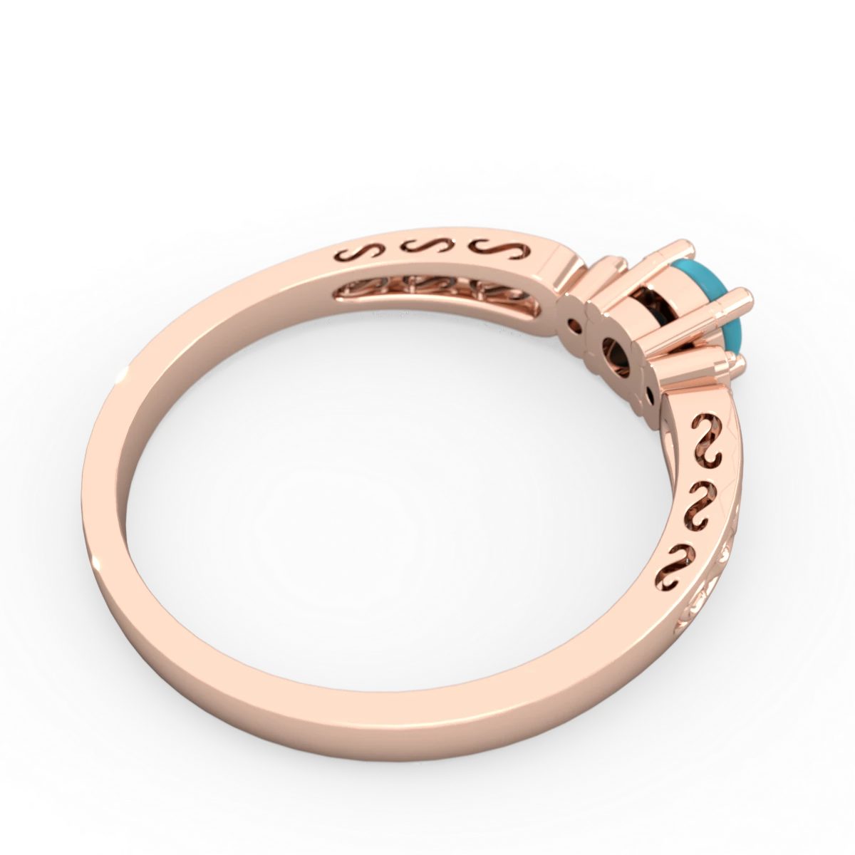 Turquoise Filligree Scroll Round 14K Rose Gold ring R0829