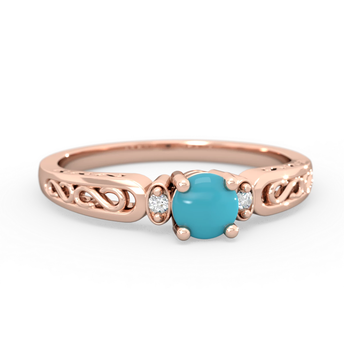 Turquoise Filligree Scroll Round 14K Rose Gold ring R0829