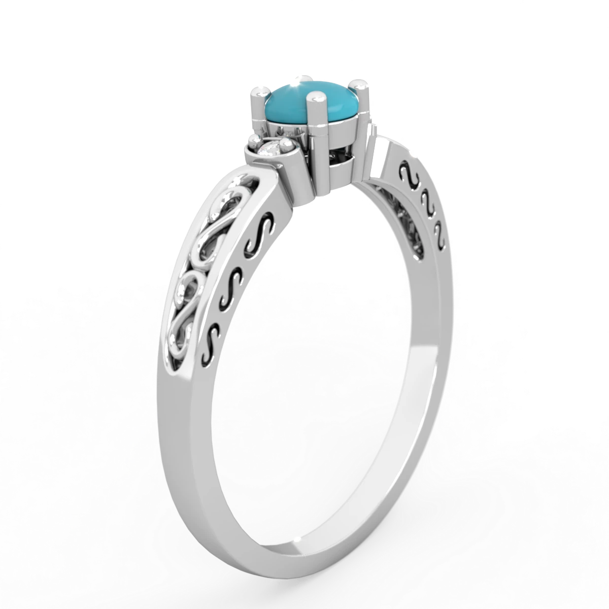 Turquoise Filligree Scroll Round 14K White Gold ring R0829