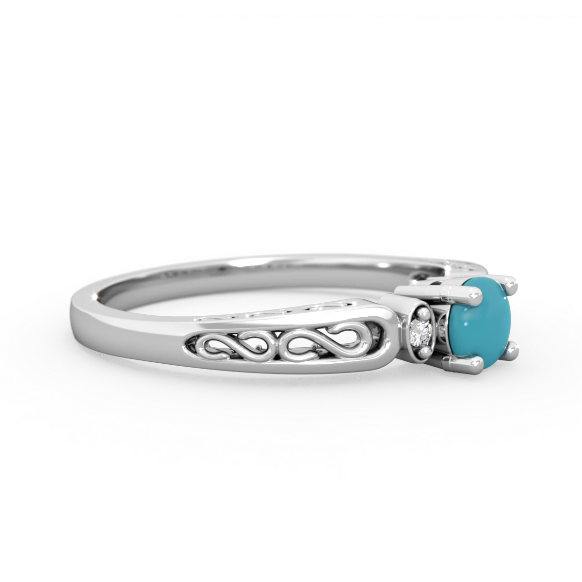 Turquoise Filligree Scroll Round 14K White Gold ring R0829