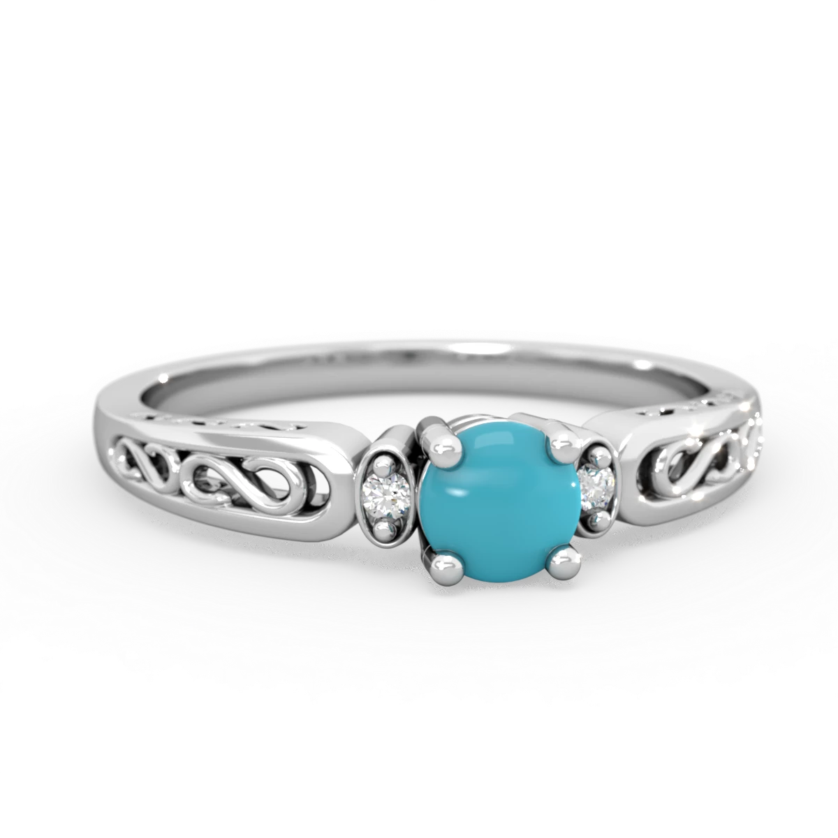 Turquoise Filligree Scroll Round 14K White Gold ring R0829
