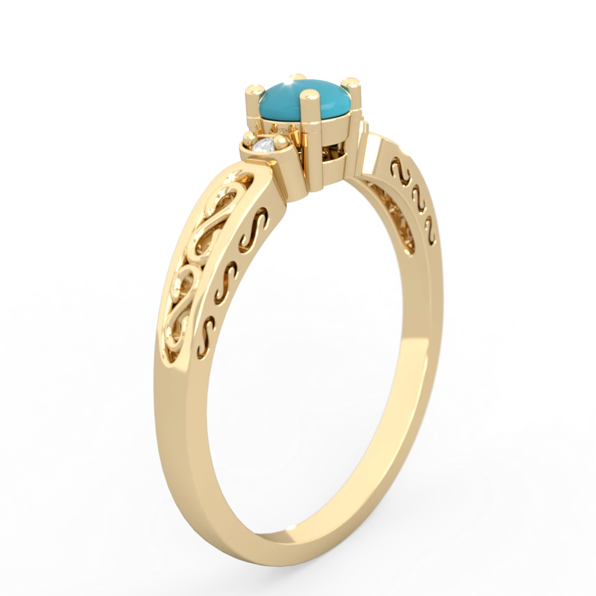 Turquoise Filligree Scroll Round 14K Yellow Gold ring R0829