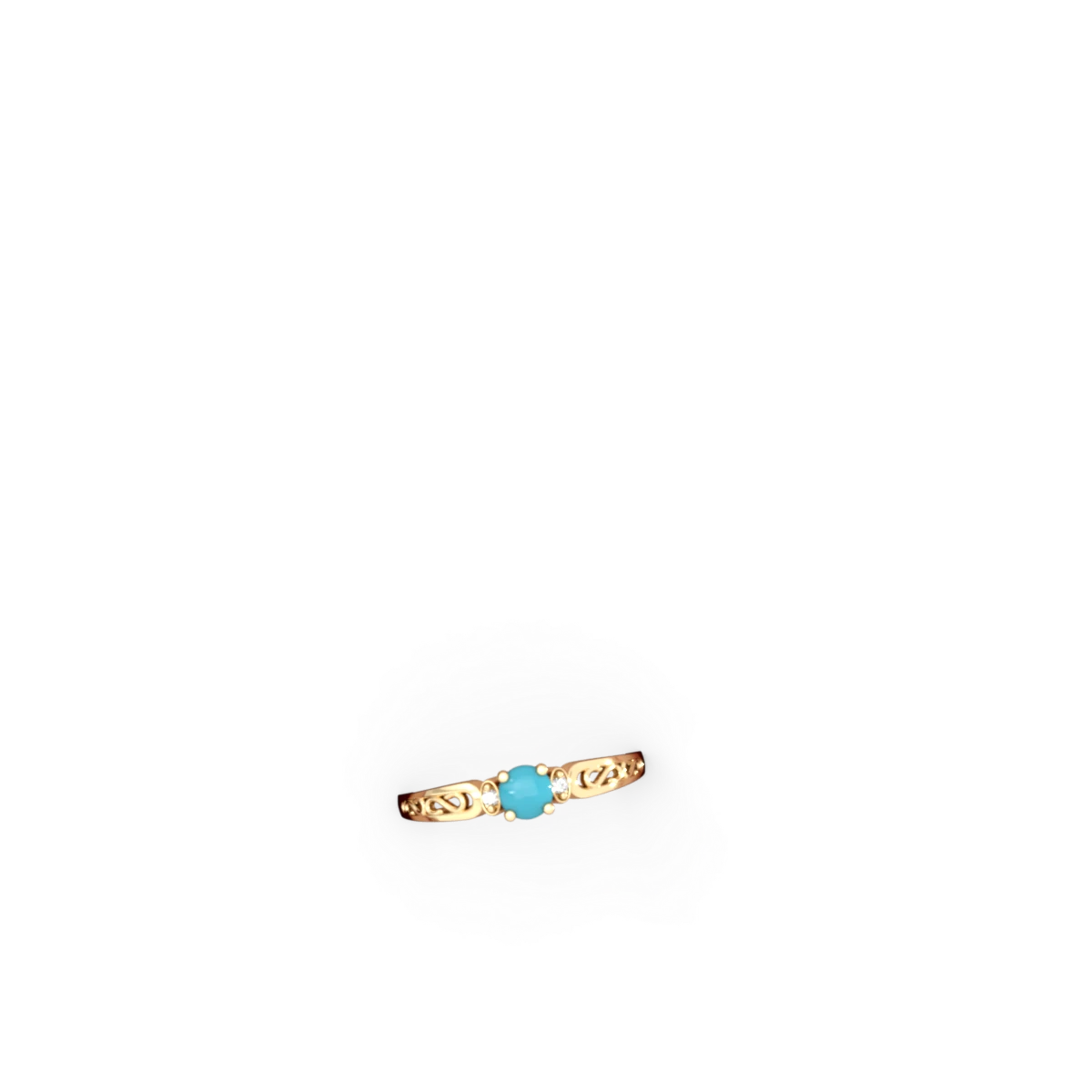 Turquoise Filligree Scroll Round 14K Yellow Gold ring R0829