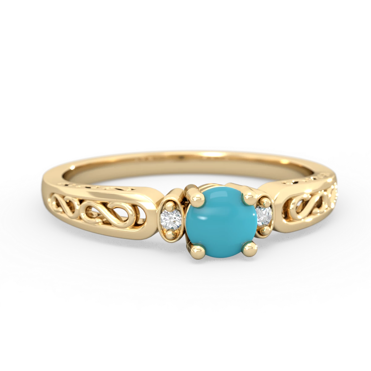 Turquoise Filligree Scroll Round 14K Yellow Gold ring R0829