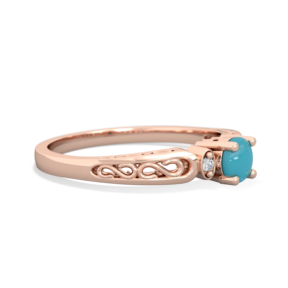 Turquoise Filligree Scroll Round 14K Rose Gold ring R0829