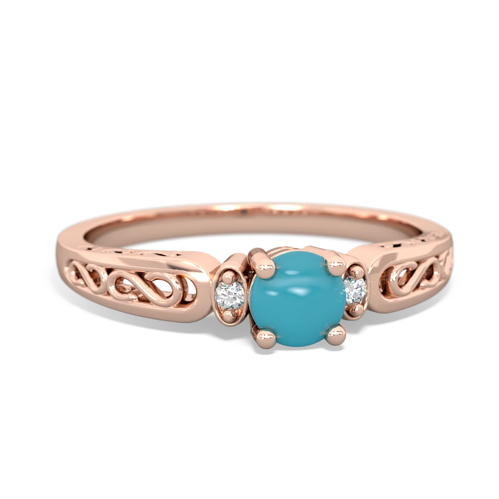 Turquoise Filligree Scroll Round 14K Rose Gold ring R0829