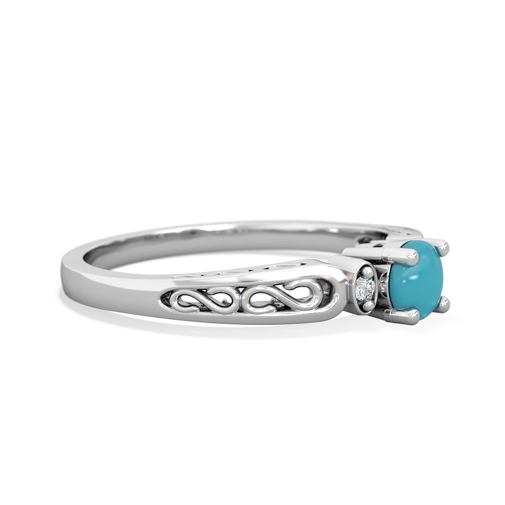 Turquoise Filligree Scroll Round 14K White Gold ring R0829