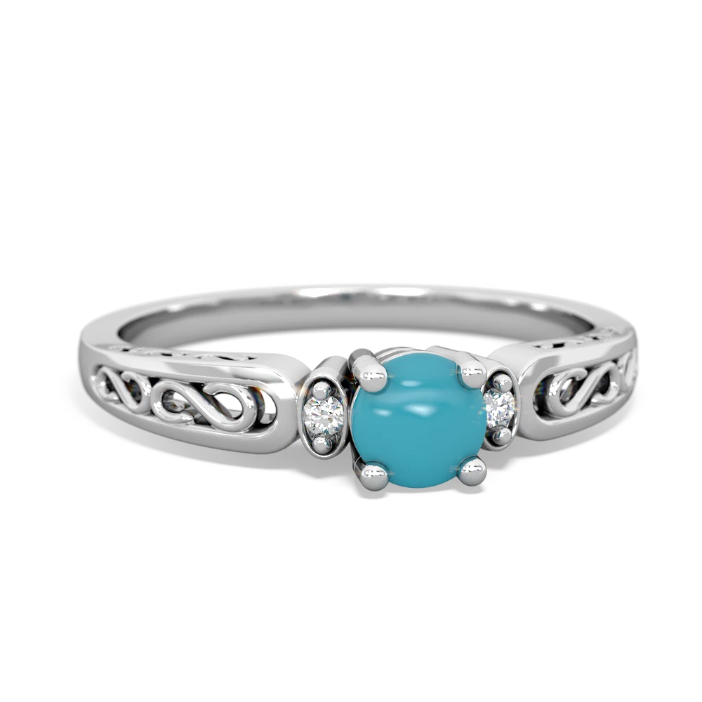 Turquoise Filligree Scroll Round 14K White Gold ring R0829