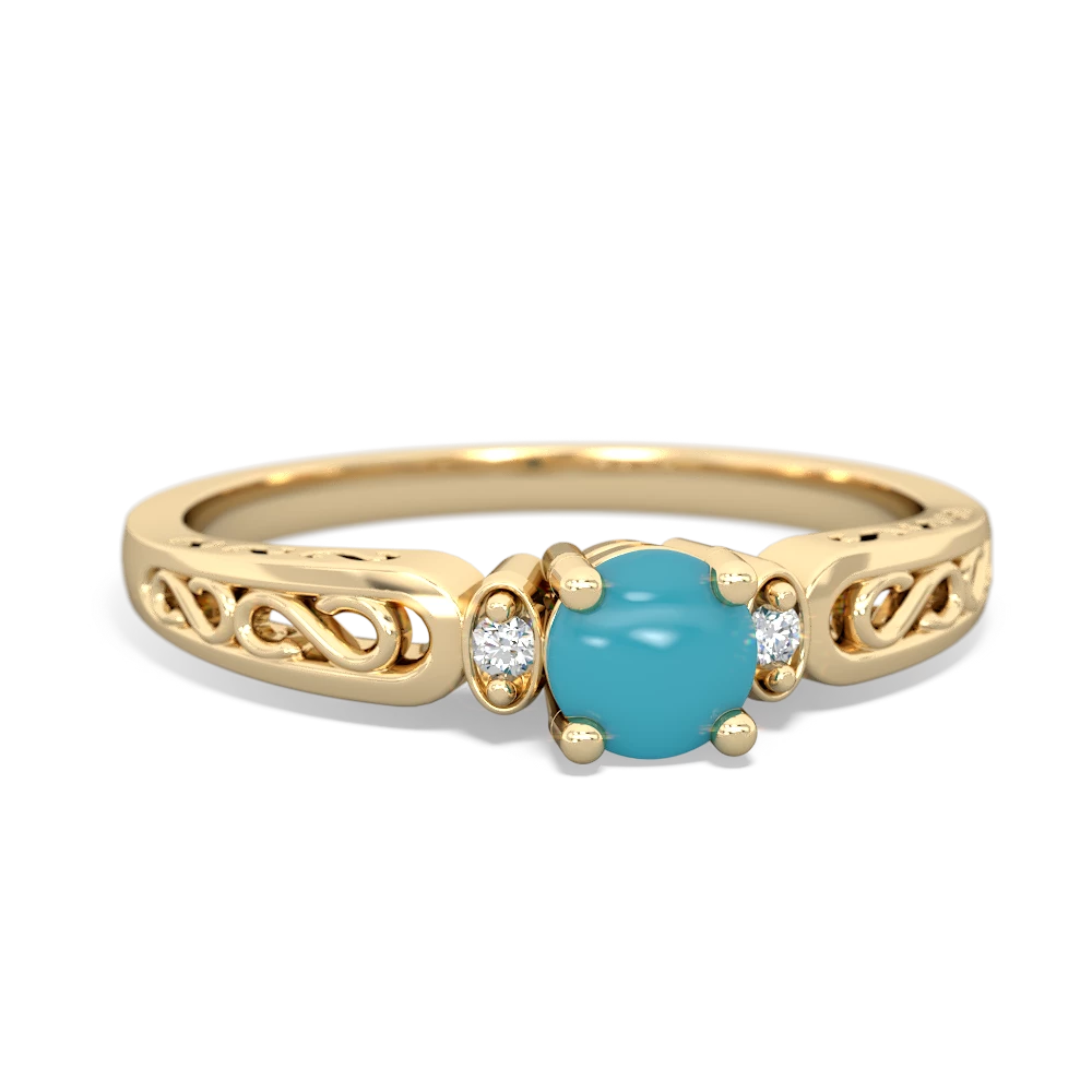 Turquoise Filligree Scroll Round 14K Yellow Gold ring R0829