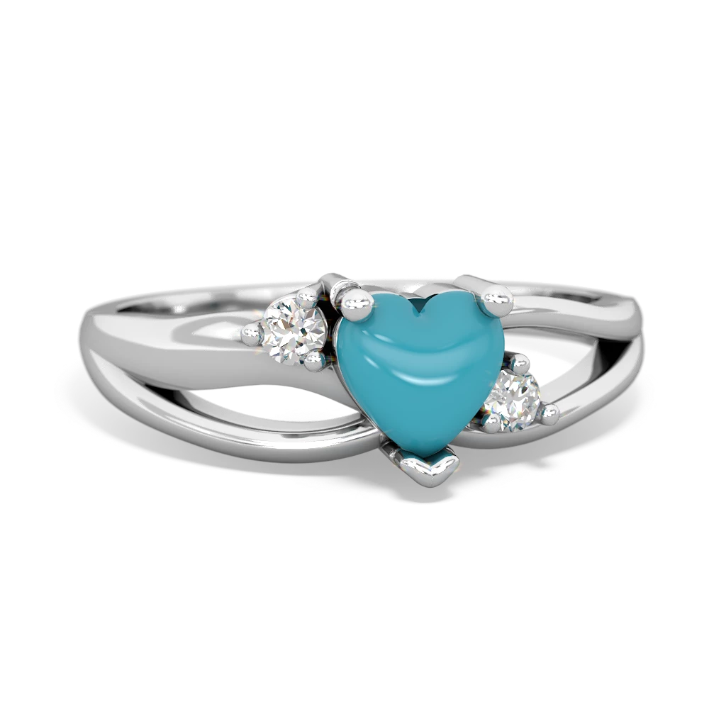 Turquoise Split Band Swirl 14K White Gold ring R2130