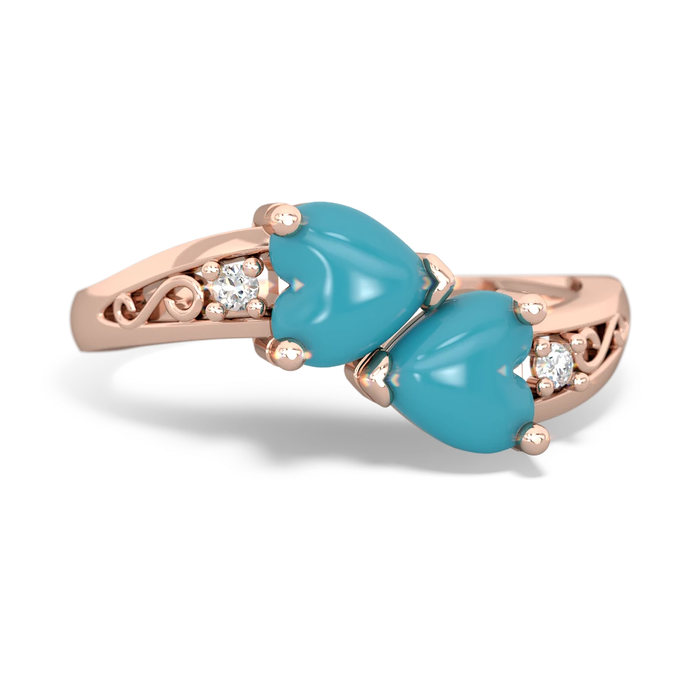 Turquoise Snuggling Hearts 14K Rose Gold ring R2178