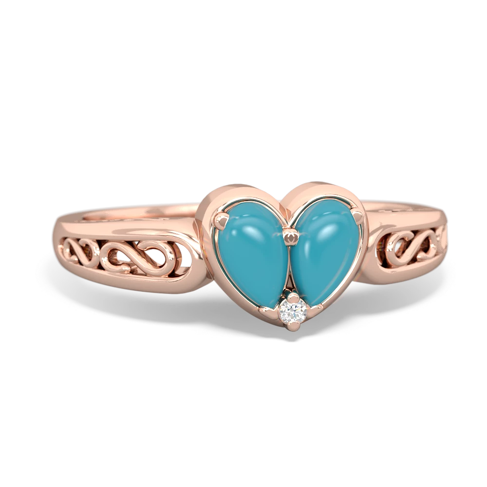 Turquoise Filligree 'One Heart' 14K Rose Gold ring R5070