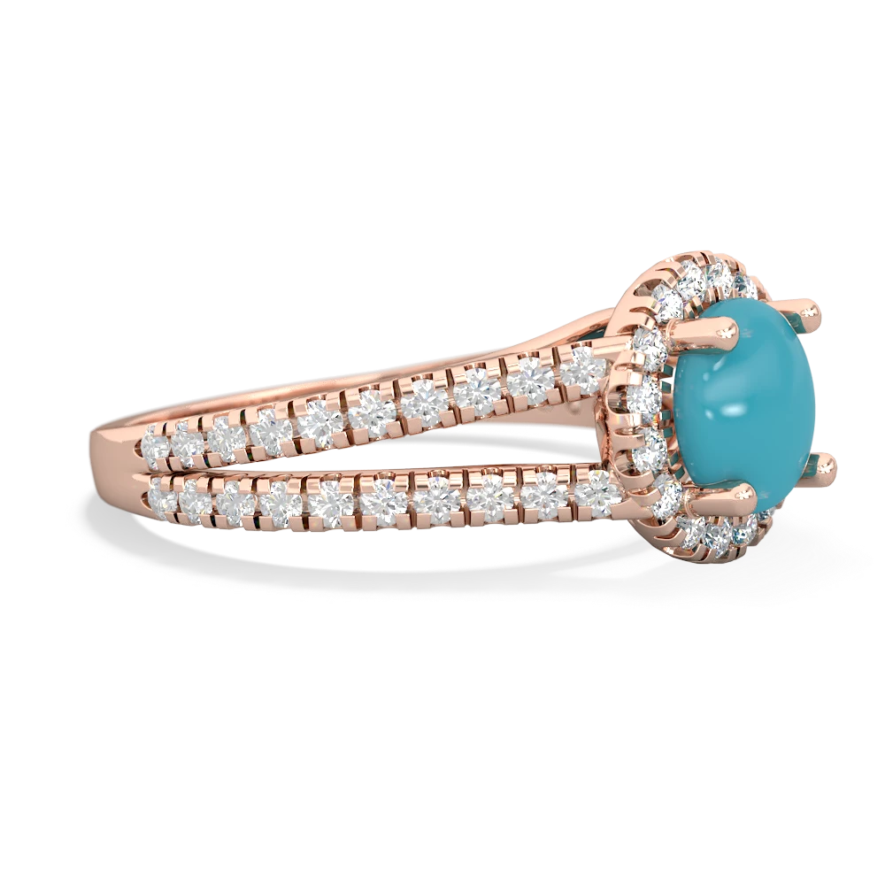 Turquoise Pave Halo 14K Rose Gold ring R5490