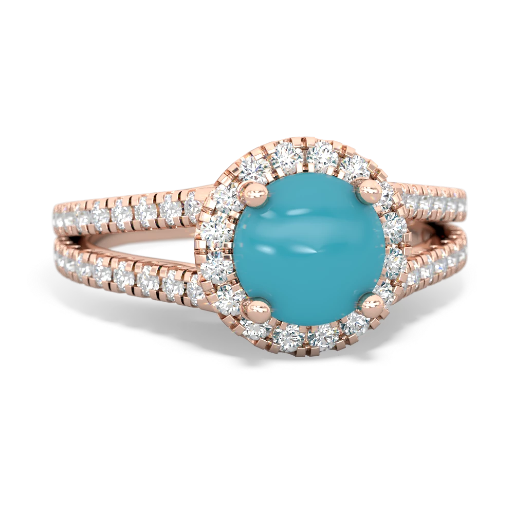 Turquoise Pave Halo 14K Rose Gold ring R5490