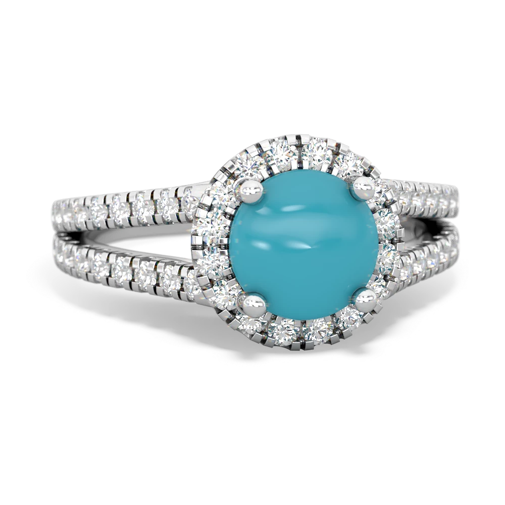 Turquoise Pave Halo 14K White Gold ring R5490