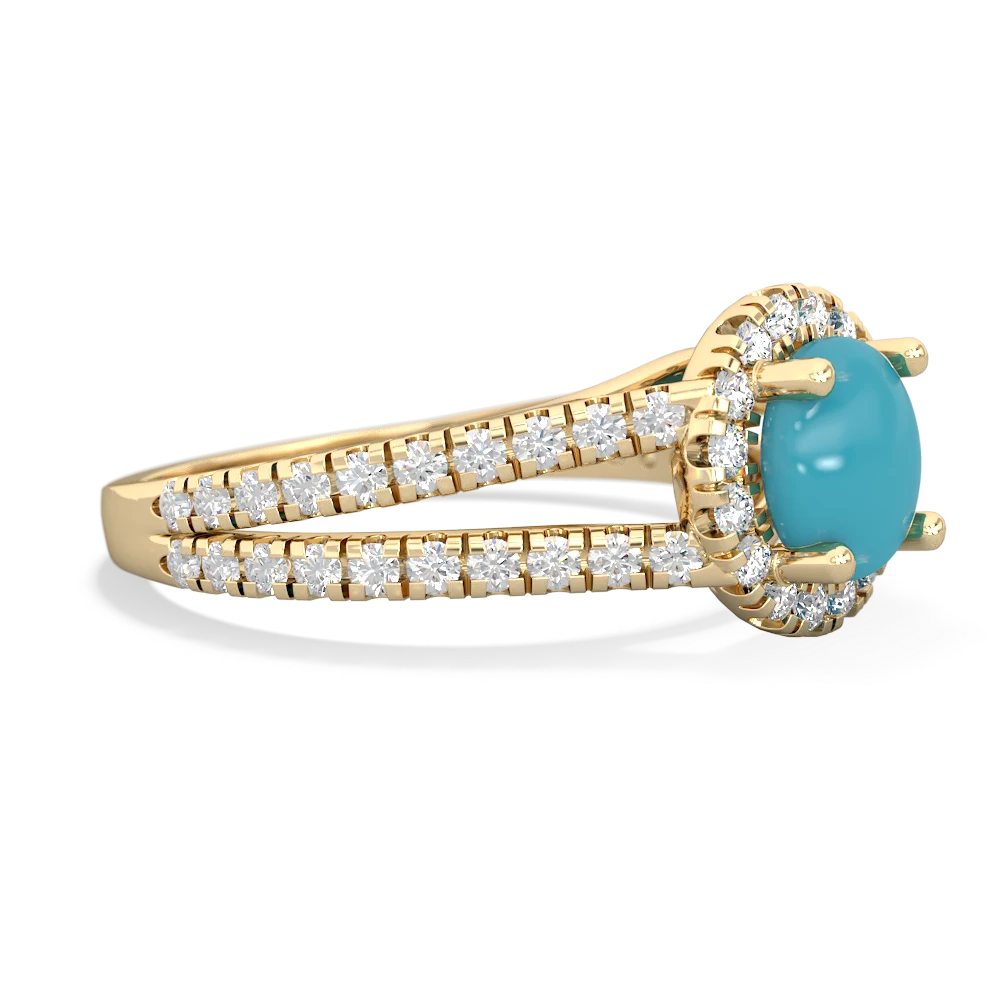 Turquoise Pave Halo 14K Yellow Gold ring R5490