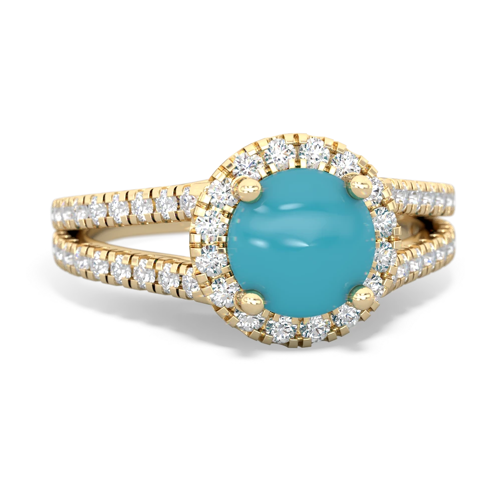 Turquoise Pave Halo 14K Yellow Gold ring R5490