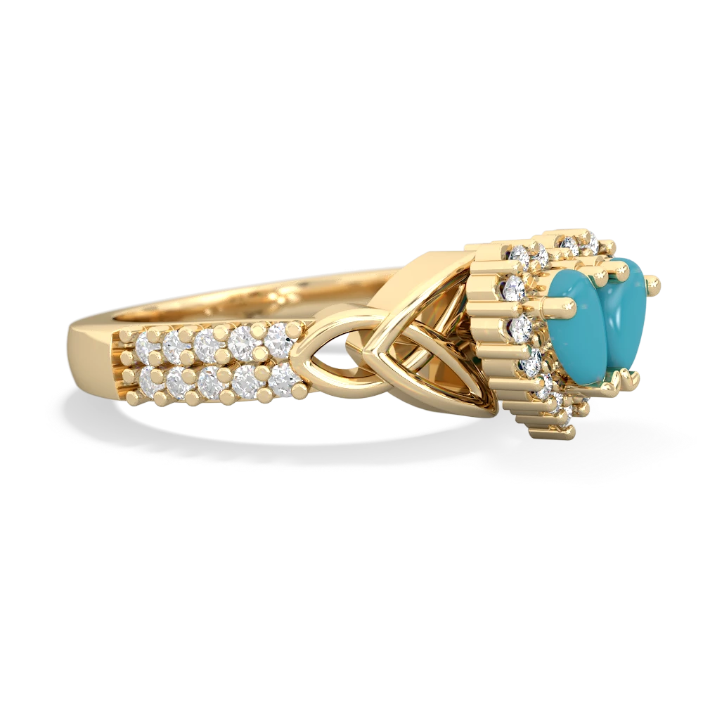 Turquoise Celtic Knot Two Hearts As One 14K Yellow Gold ring R2644HRT