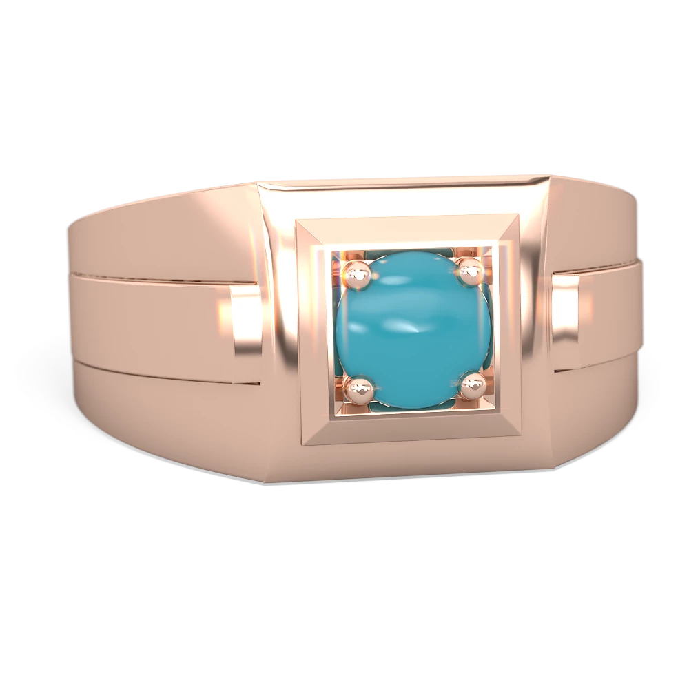 Turquoise Men's Squared Circle 14K Rose Gold ring R0480