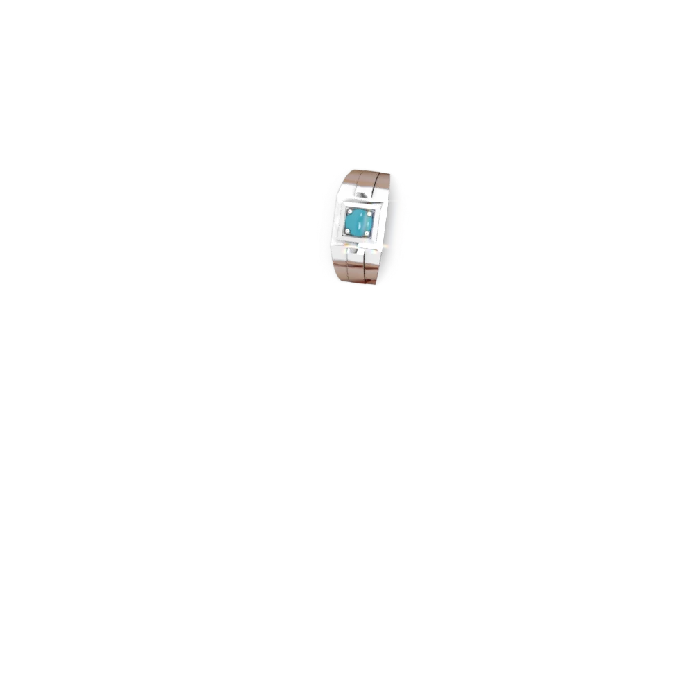 Turquoise Men's Squared Circle 14K White Gold ring R0480