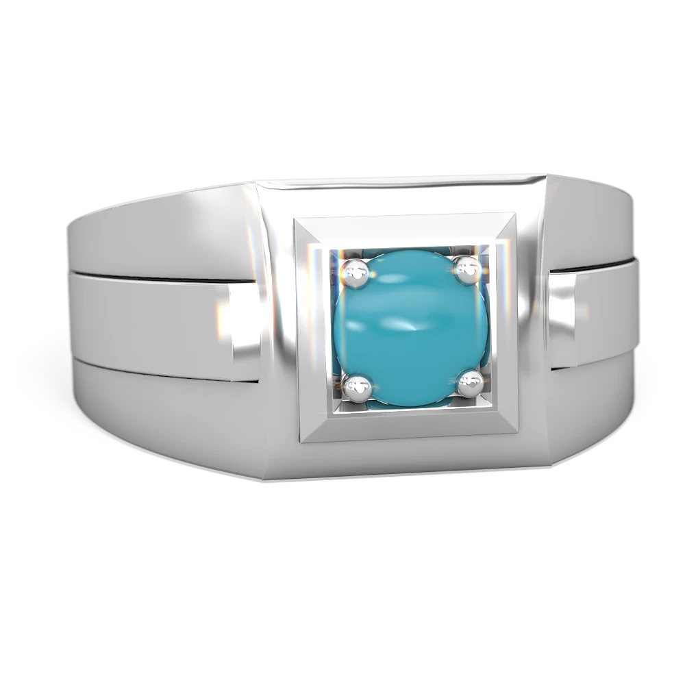 Turquoise Men's Squared Circle 14K White Gold ring R0480