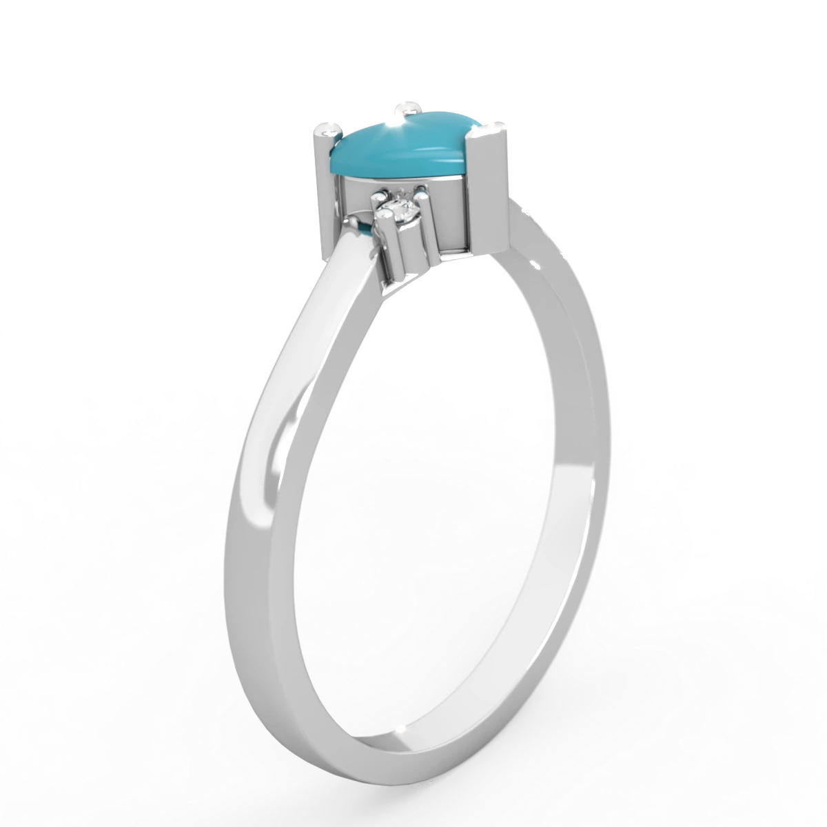 Turquoise Delicate Heart 14K White Gold ring R0203