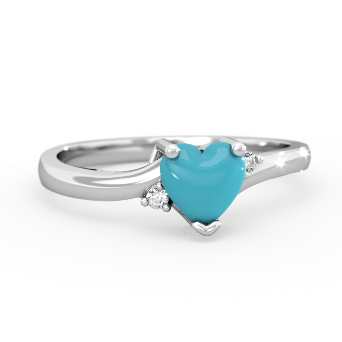 Turquoise Delicate Heart 14K White Gold ring R0203