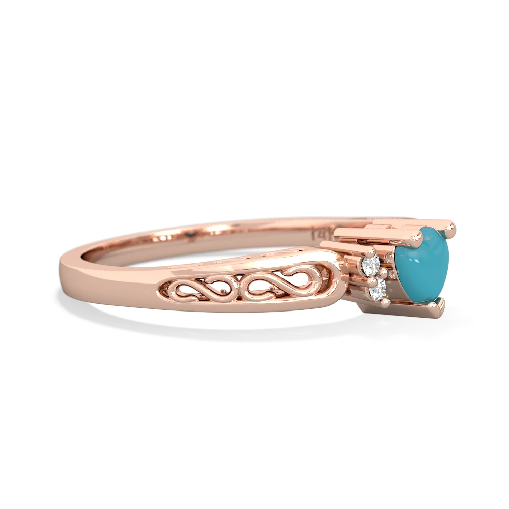 Turquoise Filligree Scroll Heart 14K Rose Gold ring R2429