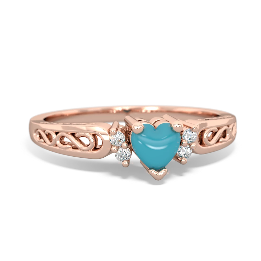 Turquoise Filligree Scroll Heart 14K Rose Gold ring R2429
