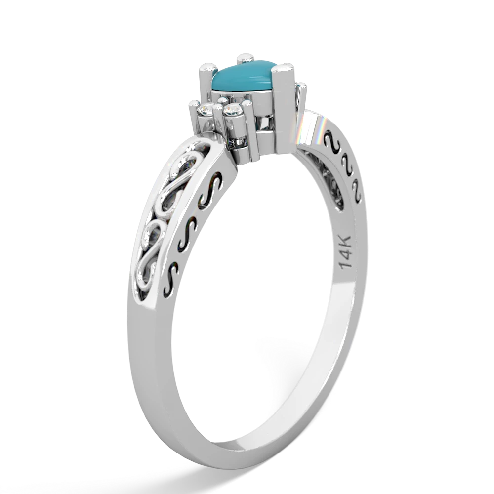 Turquoise Filligree Scroll Heart 14K White Gold ring R2429