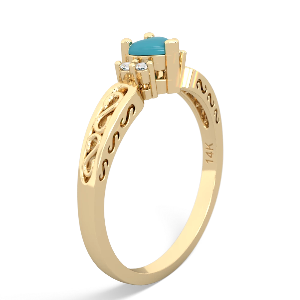 Turquoise Filligree Scroll Heart 14K Yellow Gold ring R2429