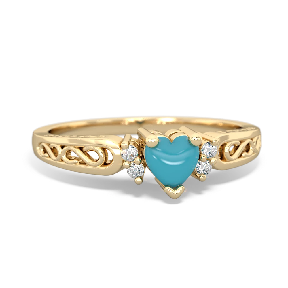 Turquoise Filligree Scroll Heart 14K Yellow Gold ring R2429