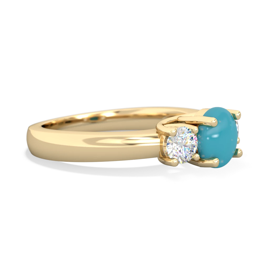 Turquoise Diamond Three Stone Round Trellis 14K Yellow Gold ring R4018