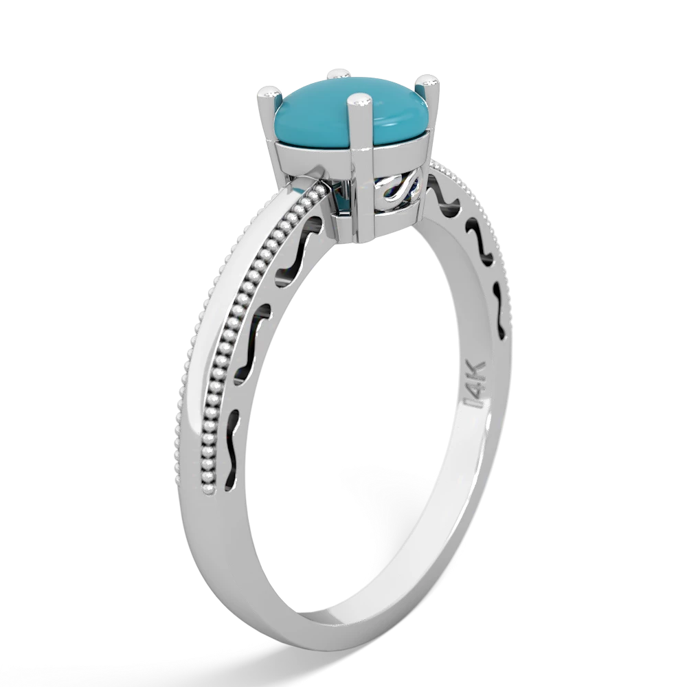 Turquoise Milgrain Filigree 14K White Gold ring R5090