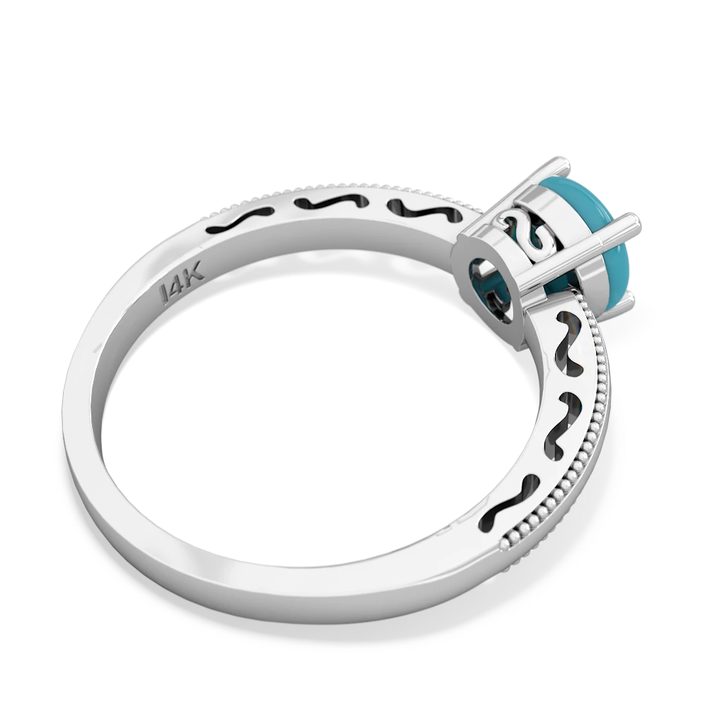 Turquoise Milgrain Filigree 14K White Gold ring R5090