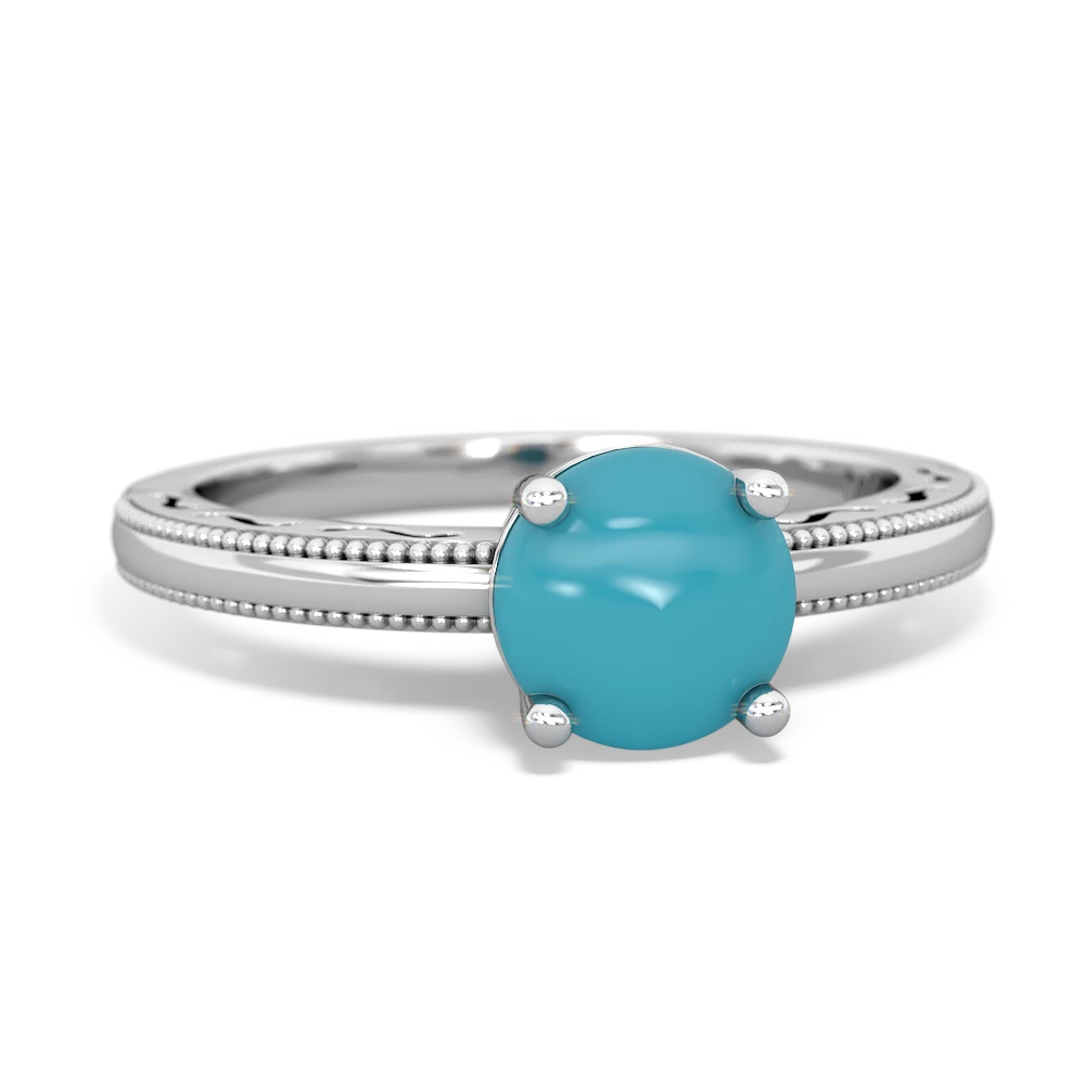 Turquoise Milgrain Filigree 14K White Gold ring R5090