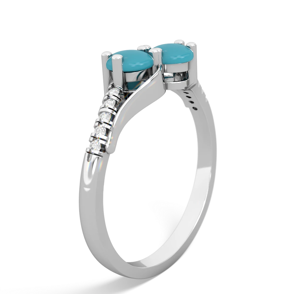 Turquoise Infinity Pave Two Stone 14K White Gold ring R5285