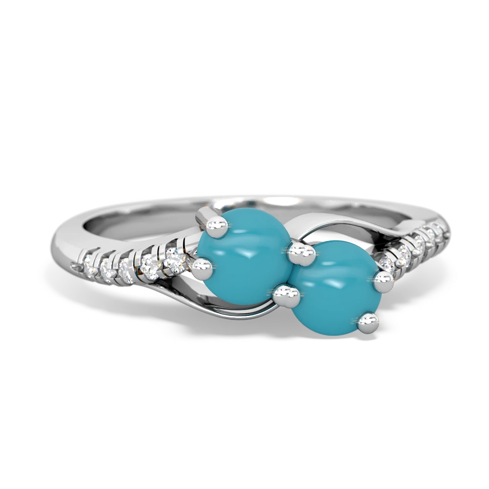 Turquoise Infinity Pave Two Stone 14K White Gold ring R5285