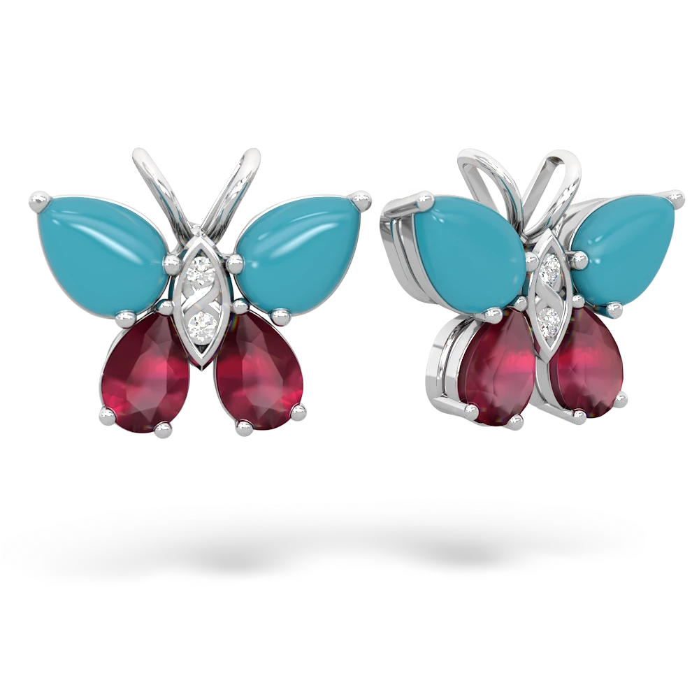 Turquoise Butterfly 14K White Gold earrings E2215