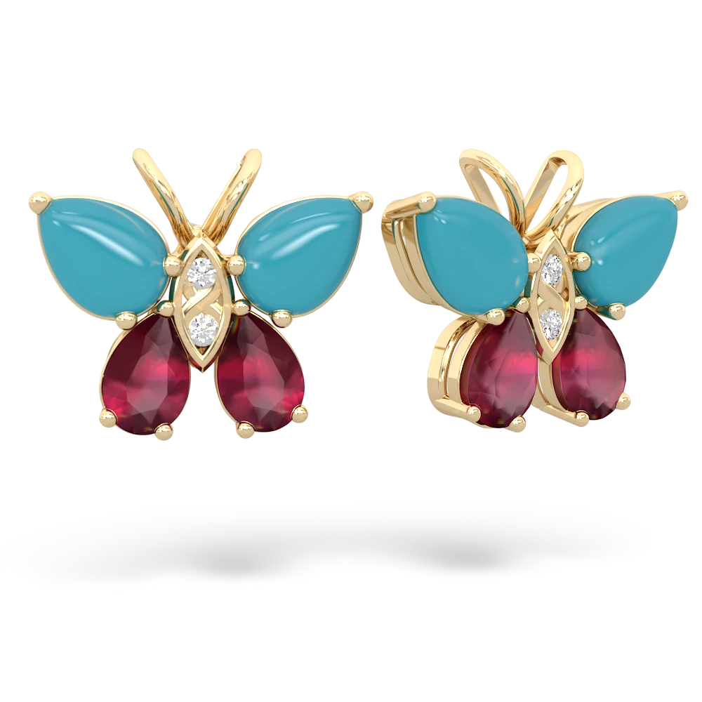 Turquoise Butterfly 14K Yellow Gold earrings E2215