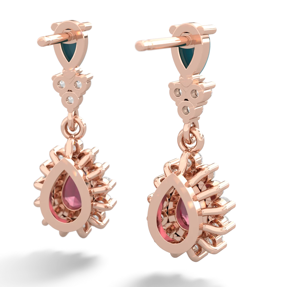 Turquoise Halo Pear Dangle 14K Rose Gold earrings E1882