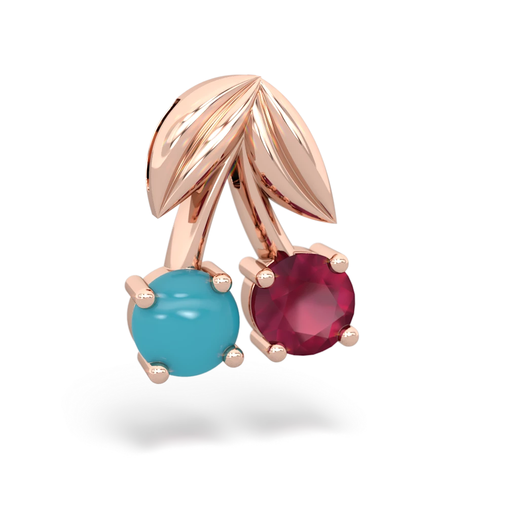 Turquoise Sweet Cherries 14K Rose Gold pendant P7001